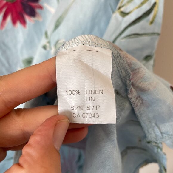 BELLAMBRA Floral Blouse Linen Short Sleeve Round Neck Pullover Blue Red Small - Picture 8 of 9